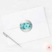 Aqua Rozen en Silver Wedding Ronde Sticker (Envelop)