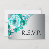 Aqua Rozen en Silver Wedding RSVP Kaartje (Voorkant)