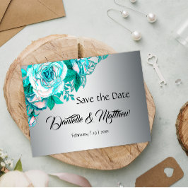 Aqua Rozen en Silver Wedding Save the Date Aankondigingskaart