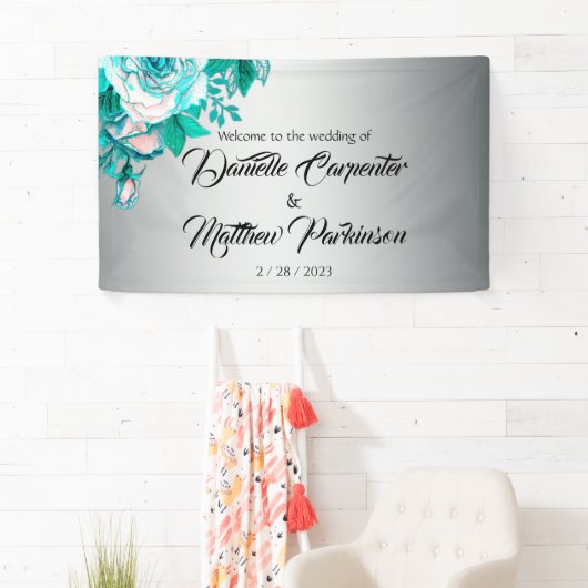 Aqua Rozen en Silver Wedding Spandoek (Insitu)