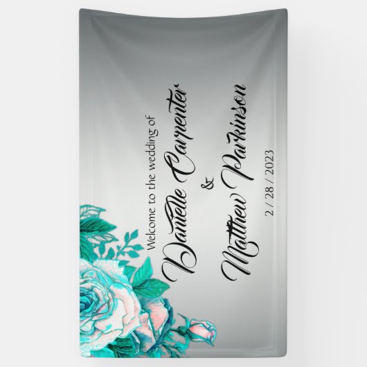 Aqua Rozen en Silver Wedding Spandoek (Verticaal)