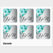 Aqua Rozen en Silver Wedding Vierkante Sticker (Vel)