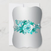 Aqua Rozen en Zilveren Elegantie Gebogen Bruiloft Kaart (Achterkant)