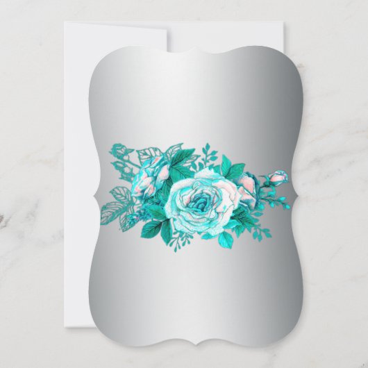 Aqua Rozen en Zilveren Elegantie Gebogen Bruiloft Kaart (Achterkant)