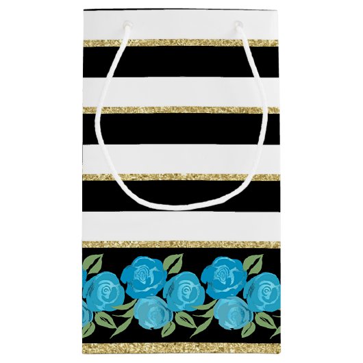 Aqua Rozen op Zwarte, Witte, Gouden Cadeautas (Achterkant)