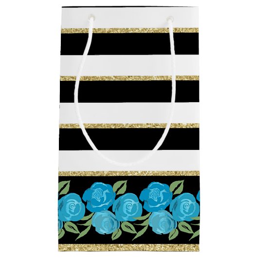 Aqua Rozen op Zwarte, Witte, Gouden Cadeautas (Voorkant)