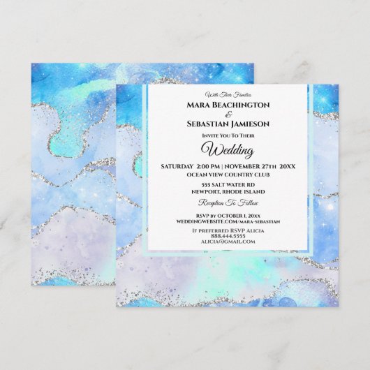 *~* AQUA RSVP website sterren AR13 AGATE bruiloft Kaart (Voorkant / Achterkant)