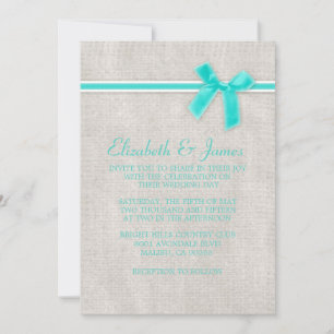 Aqua Rustic Burlap Wedding Invitations Kaart