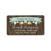 Aqua Rustic Floral Afstuderen retouradres Etiket (Voorkant)