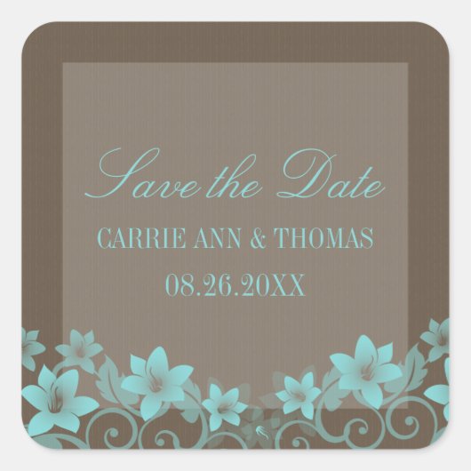 Aqua Rustic Floral Sparen de Stickers van de Datum (Voorkant)