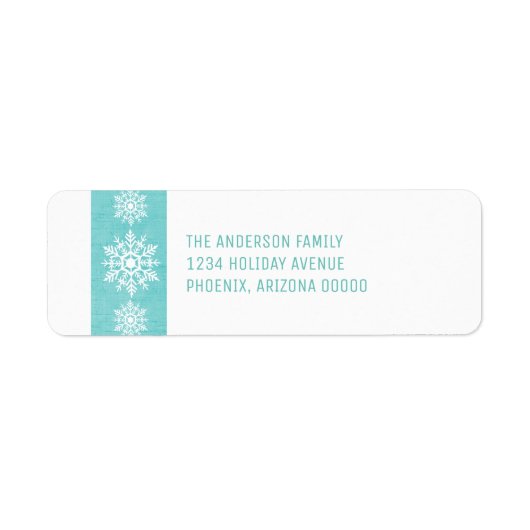 Aqua Rustic Snowflake Holiday Etiket (Voorkant)