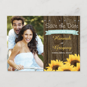 AQUA RUSTIC SUNFLOWER SAVE THE DATE BRIEFKAART