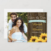 AQUA RUSTIC SUNFLOWER SAVE THE DATE BRIEFKAART (Voorkant / Achterkant)