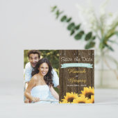AQUA RUSTIC SUNFLOWER SAVE THE DATE BRIEFKAART (Staand voorkant)