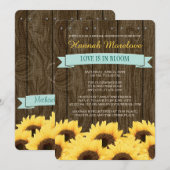 AQUA RUSTIC SUNFLOWER VRIJGEZELLENFEEST INVITE KAART (Voorkant / Achterkant)