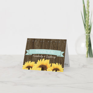 AQUA RUSTIC SUNFLOWER WEDDING DANK JE KAART