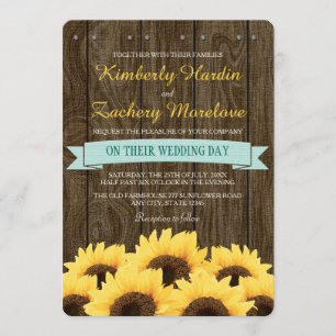 AQUA RUSTIC SUNFLOWER WEDDING INVITATION KAART