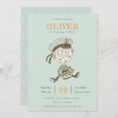 Aqua Sailor Nautical Any Age Birthday Invite Bedankkaart (Voorkant / Achterkant)