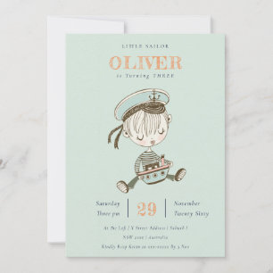 Aqua Sailor Nautical Any Age Birthday Invite Bedankkaart