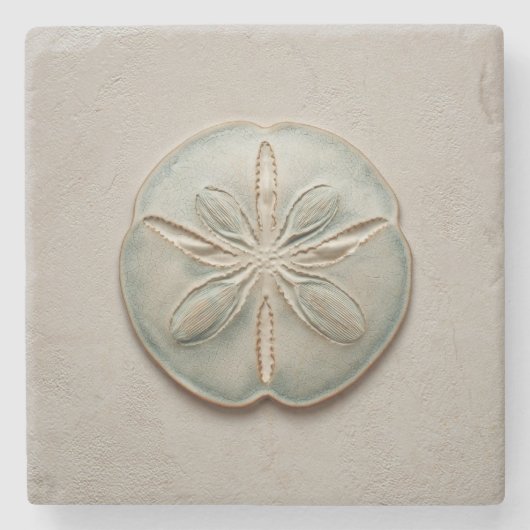 Aqua Sand Dollar Coastal Stenen Onderzetter (Voorkant)