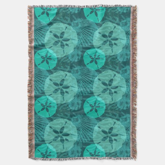 Aqua Sand Dollars Seashells Pattern on Dark Green Deken (Voorkant Verticaal)