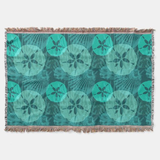Aqua Sand Dollars Seashells Pattern on Dark Green Deken (Voorkant)