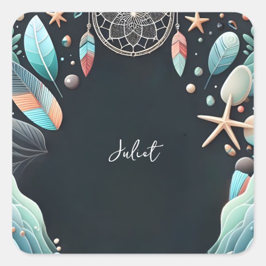 Aqua Sand Work Gestapeld Zeeen Vrijgezellenfeest Vierkante Sticker (Voorkant)