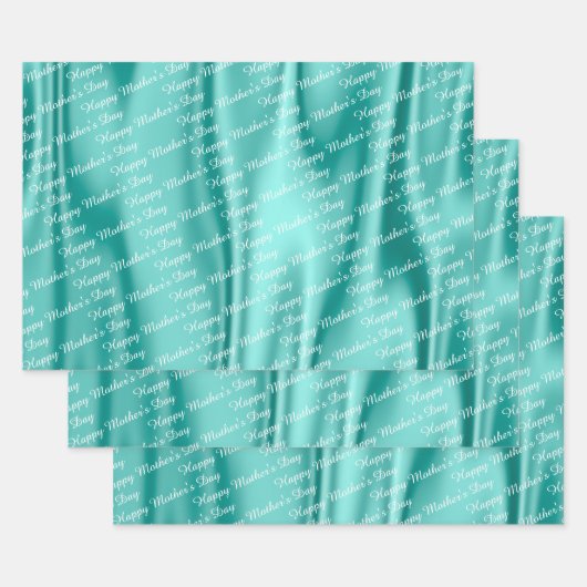 Aqua Satin - Happy Moederdag - Tekstpatroon Inpakpapier Vel (Set)
