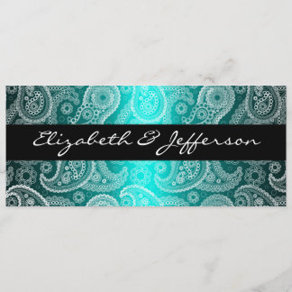 Aqua Satin & White Paisley Lace Wedding Invitation Kaart