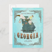 Aqua Save The Date - Georgia kaart met prachtige v (Voorkant / Achterkant)