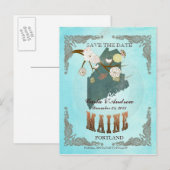 Aqua Save The Date - Maine kaart met prachtige vog (Voorkant / Achterkant)