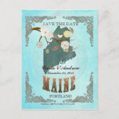 Aqua Save The Date - Maine kaart met prachtige vog (Voorkant)