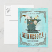 Aqua Save The Date - MN kaart met prachtige vogels (Voorkant / Achterkant)