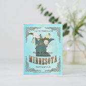 Aqua Save The Date - MN kaart met prachtige vogels (Staand voorkant)