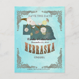 Aqua Save The Date - Nebraska kaart met prachtige 