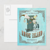 Aqua Save The Date - RI kaart met prachtige vogels (Voorkant / Achterkant)