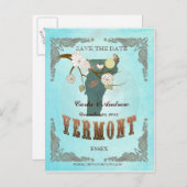 Aqua Save the Date - Vermont kaart met prachtige v (Voorkant / Achterkant)