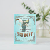 Aqua Save the Date - Vermont kaart met prachtige v (Staand voorkant)