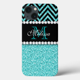 AQUA SCHITTERT HET ZWARTE MONOGRAM VAN DE CHEVRON Case-Mate iPhone CASE