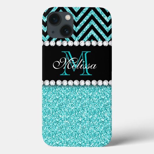 AQUA SCHITTERT HET ZWARTE MONOGRAM VAN DE CHEVRON Case-Mate iPhone CASE (Achterkant)