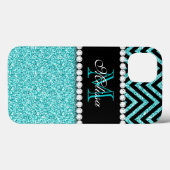 AQUA SCHITTERT HET ZWARTE MONOGRAM VAN DE CHEVRON Case-Mate iPhone CASE (Achterkant (horizontaal))