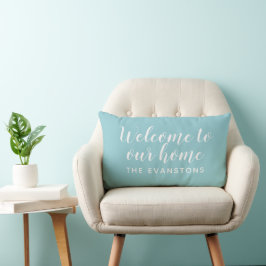 Aqua Script Welkom in Ons Thuis Kussen