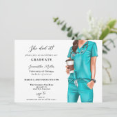 Aqua scrubs verpleegster foto ze deed het Afstuder Kaart (Staand voorkant)