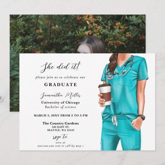 Aqua scrubs verpleegster foto ze deed het Afstuder Kaart (Voorkant / Achterkant)