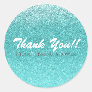 Aqua Sea Blue Glitter Sparkle Party Favor Glam Ronde Sticker