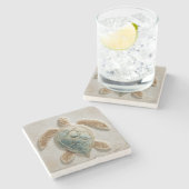 Aqua Sea Turtle Coastal Artwork Stenen Onderzetter (Zijkant)