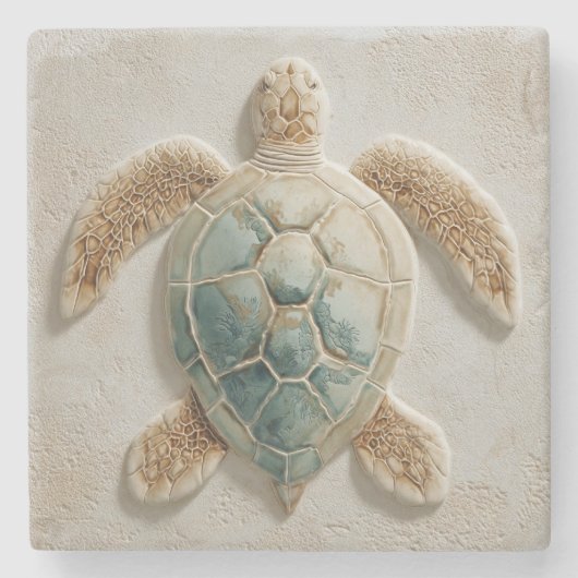 Aqua Sea Turtle Coastal Artwork Stenen Onderzetter (Voorkant)