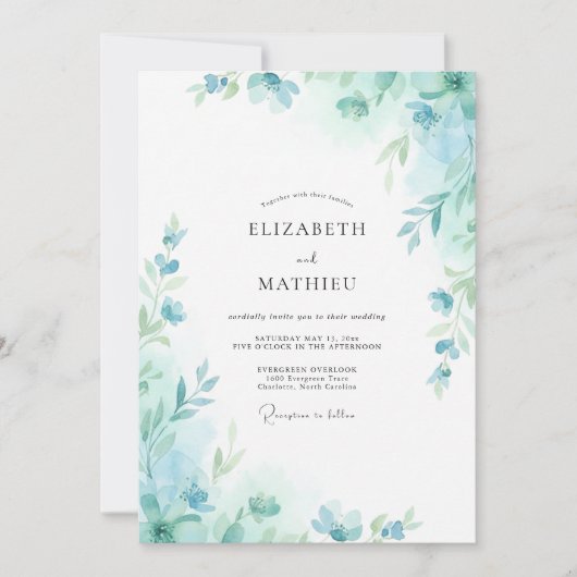 Aqua Seafoam Blad Bruiloft Kaart (Voorkant)