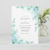 Aqua Seafoam Blad Bruiloft Kaart (Staand voorkant)