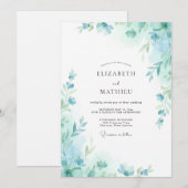 Aqua Seafoam Blad Bruiloft Kaart (Voorkant / Achterkant)